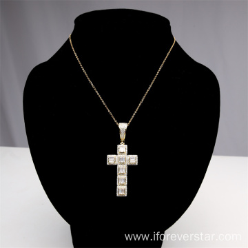 Hip hop cubic zirconia gold plated cross pendant